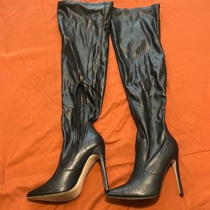 Over the knee black leather boots